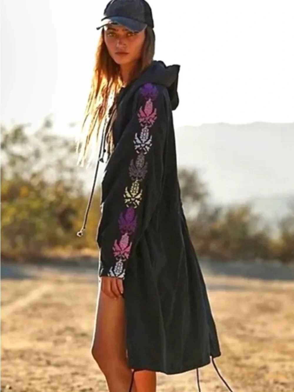 FP Movement Free People Friday Night Lights Jacket XS Black Embroidered Hooded